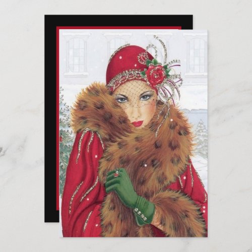 Festive Christmas art deco lady Invitation