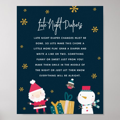 Festive Christmas Baby Shower Late Night Diaper Poster