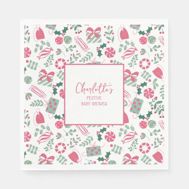 Festive Christmas Baby Shower Napkins (Front)