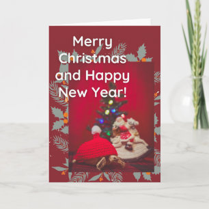 Festive Christmas Baby Sulcata Tortoise in red hat Card