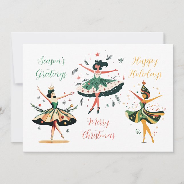 Festive Christmas Ballerinas Flat Holiday Card (Front)