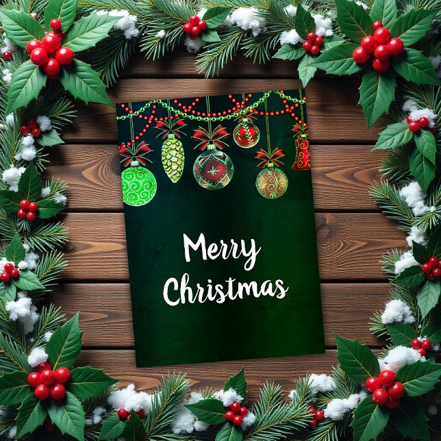 Festive Christmas Baubles Green Christmas Card (Festive Christmas Baubles Green Christmas Card by the Olde Christmas Shoppe)