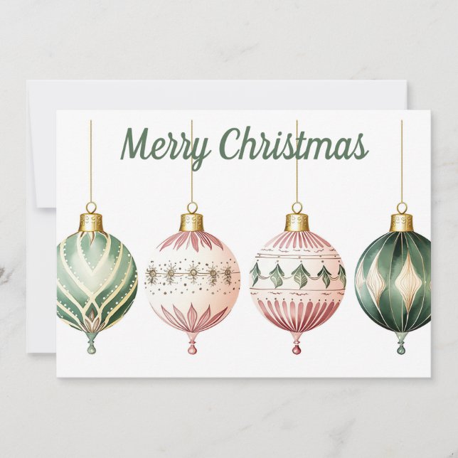 Festive Christmas Baubles Greeting Card (Front)