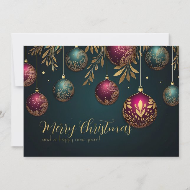 Festive Christmas Baubles Greeting Card (Front)