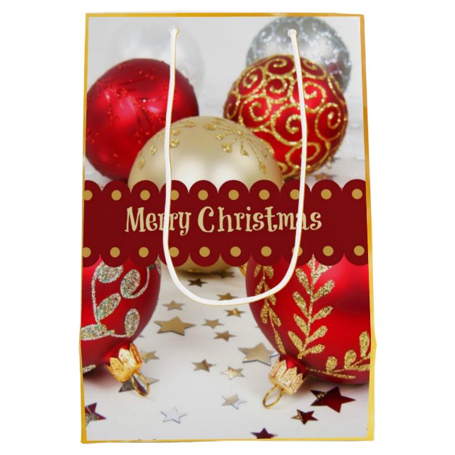 Festive Christmas Baubles, Merry Christmas Medium Gift Bag (Back)
