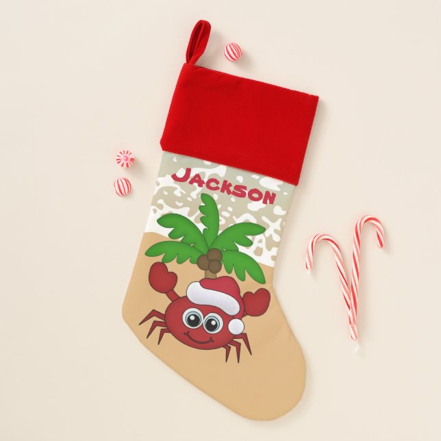 Festive Christmas Beach crab add name Christmas Stocking (Front)