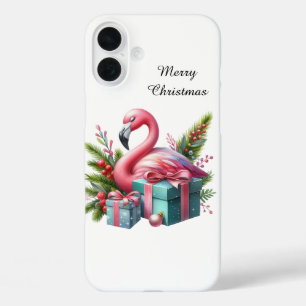 Festive Christmas beach customizable pink flamingo iPhone 16 Plus Case