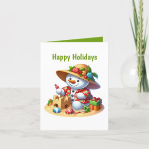 Festive Christmas beach customizable snowman Holiday Card