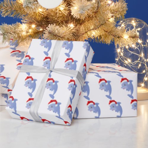 Festive Christmas beach dolphin party tiled Wrapping Paper