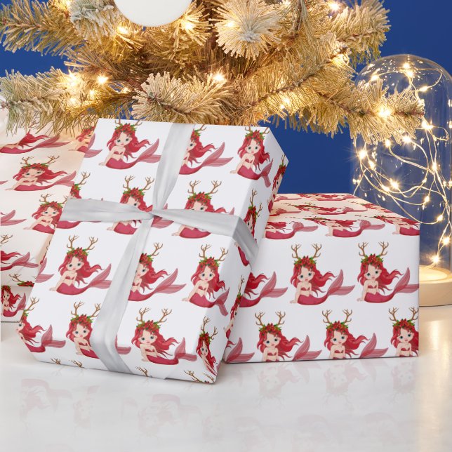 Festive Christmas beach mermaid tiled party Wrapping Paper (Holidays)