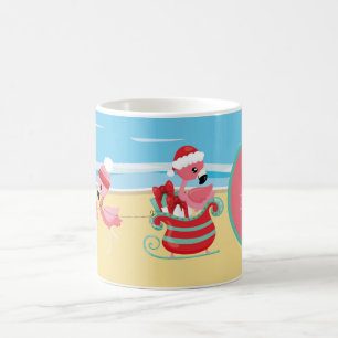 festive Christmas beach pink flamingo Santa Coffee Mug
