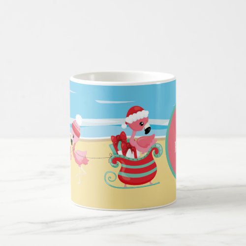 festive Christmas beach pink flamingo Santa Coffee Mug