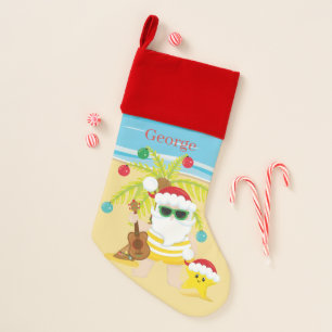 festive Christmas beach Santa add name Christmas Stocking