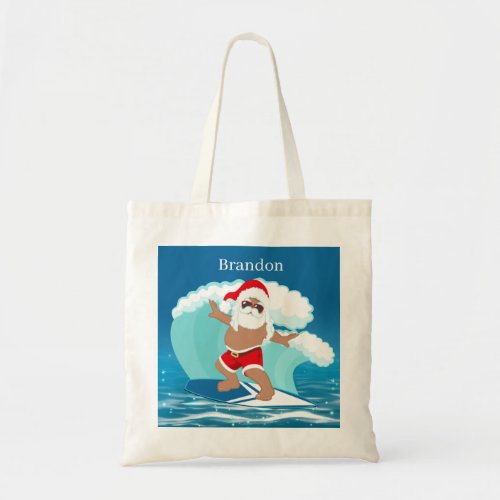 festive Christmas beach Santa add name kids Tote Bag