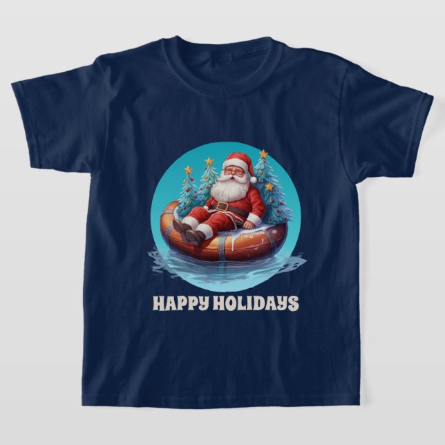 festive Christmas beach Santa add text watercolor  T-Shirt (Laydown)