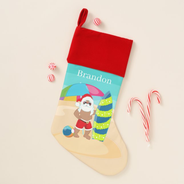 Festive Christmas beach Santa  Christmas Stocking (Front)