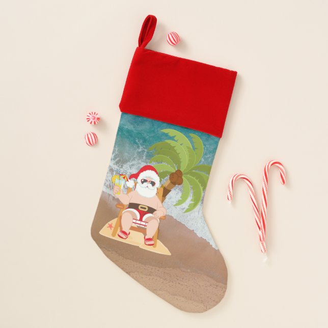 Festive Christmas beach Santa Christmas Stocking (Front)