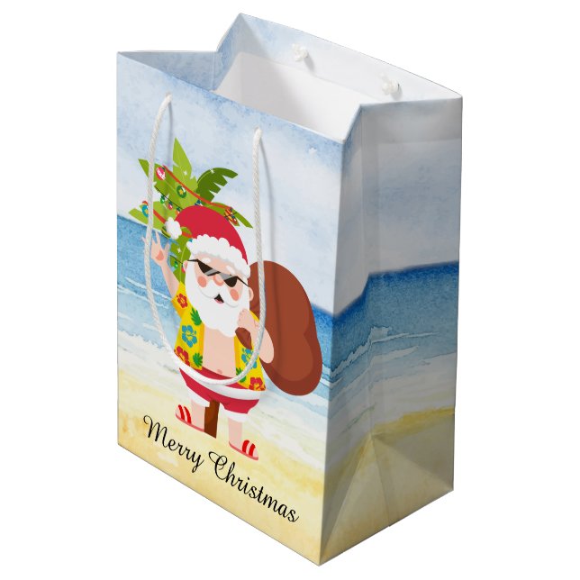 festive Christmas beach Santa Holiday Medium Gift Bag (Back Angled)