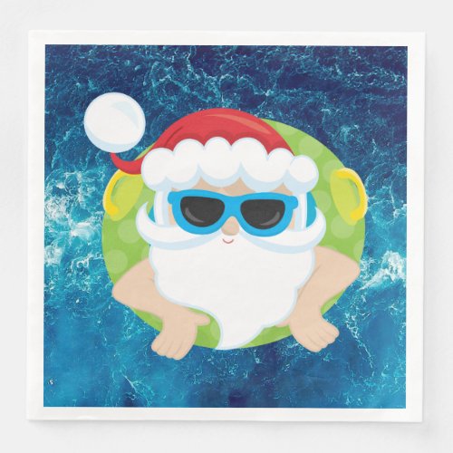 Festive Christmas beach Santa Holiday Paper Dinner Napkins