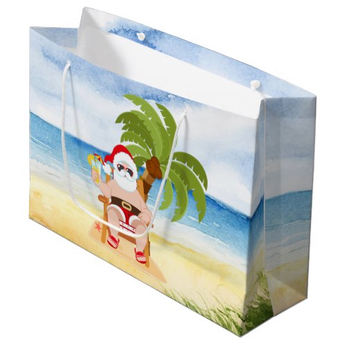 festive Christmas Beach Santa Large Gift Bag 