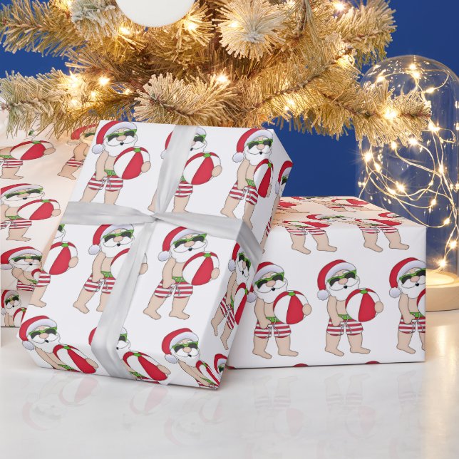 Festive Christmas Beach Santa tiled party Wrapping Paper (Holidays)