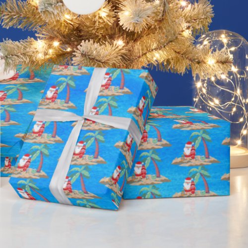 festive Christmas beach Santa tiled party Wrapping Paper