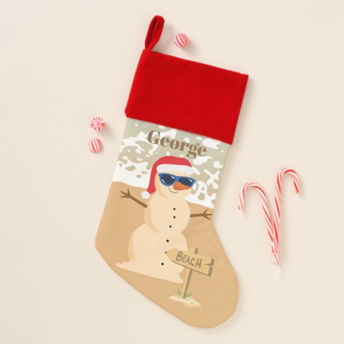 Festive Christmas Beach snowman add name Christmas Stocking