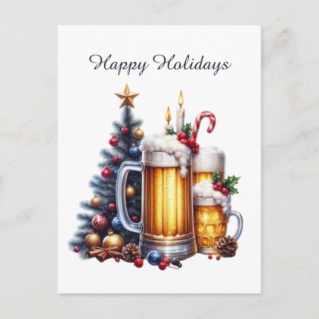 Festive Christmas beer customizable Holiday Postcard (Front)