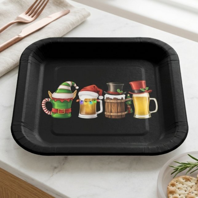 Festive Christmas Beer Drinks with Holiday Hats Paper Plates (Creator Uploaded)