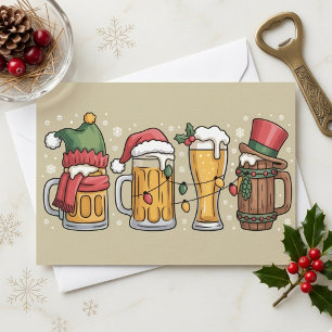 Festive Christmas Beer Mugs Holiday Illustration Card