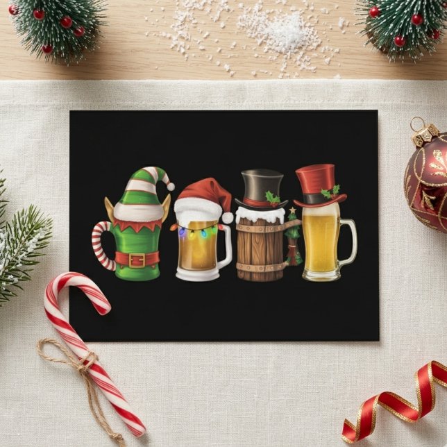 Festive Christmas Beer Mugs in Holiday Hats Postcard (Creator Uploaded)