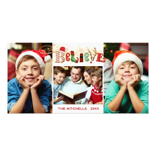 Festive Christmas BELIEVE 3 Photos Card