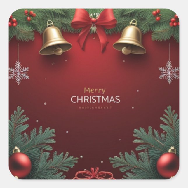 Festive Christmas Bells and Ornaments design  Square Sticker (Front)
