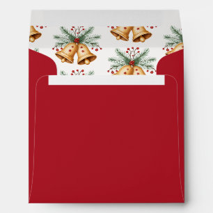 Festive Christmas Bells & Greenery Red Square Envelope