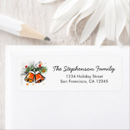 Festive Christmas Bells Sketch Return Address Label