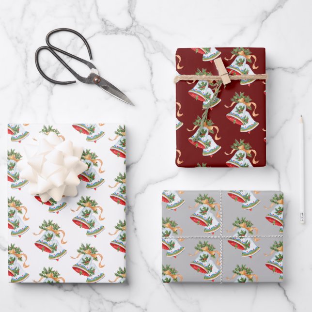 Festive Christmas Bells Wrapping Paper Sheets (Front)