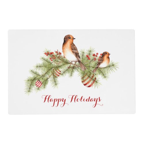 Festive Christmas Bird Pine Branches Holly Placemat