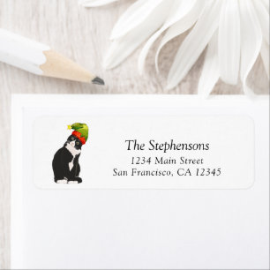 Festive Christmas Black White Cat Return Address  Label