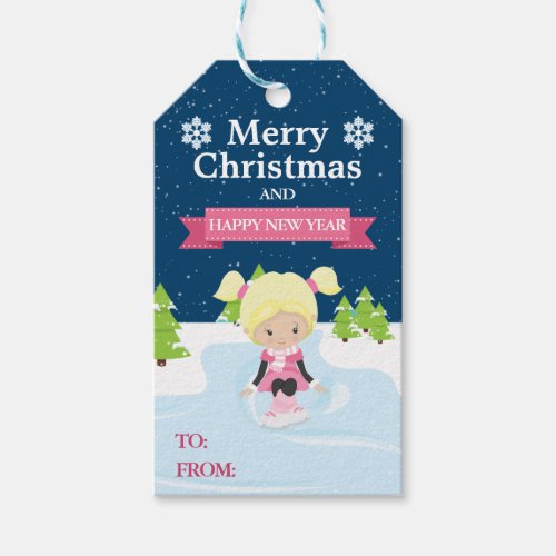 Festive Christmas Blonde Girl Ice Skater Gift Tags