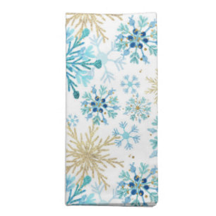 Festive Christmas blue gold snowflake tiled Cloth Napkin