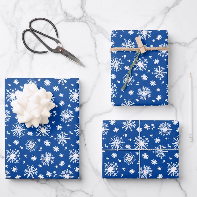 festive Christmas blue snowflakes tiled pattern Wrapping Paper Sheets (Front)