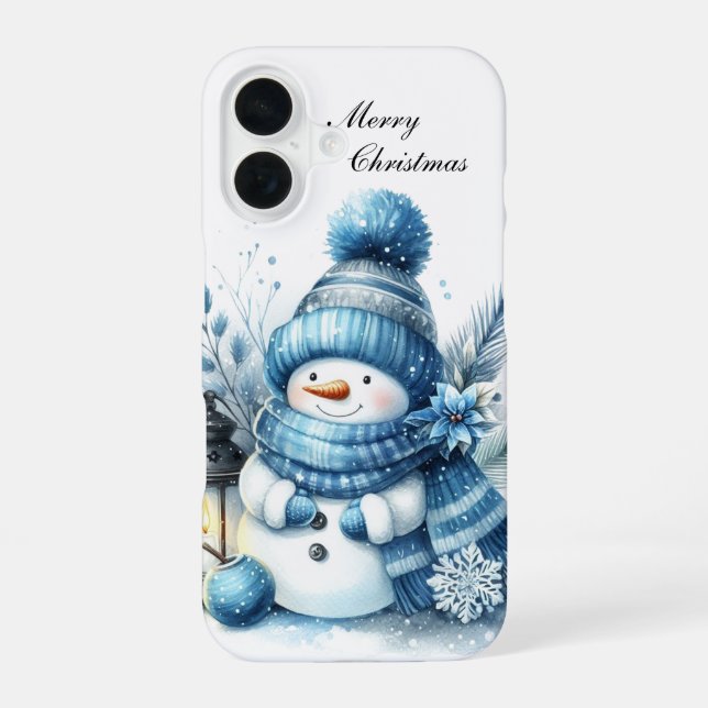 Festive Christmas blue snowman customizable  iPhone Case (Back)