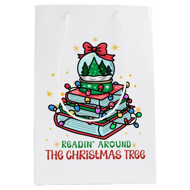 Festive Christmas Book Lover Medium Gift Bag (Front)