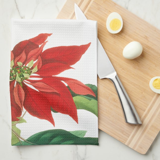 Festive Christmas Bortanical Poinsettia Kitchen Towel (Quarter Fold)
