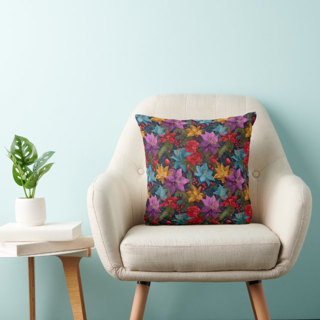 Festive Christmas Botanical Pattern Throw Pillow (Chair)
