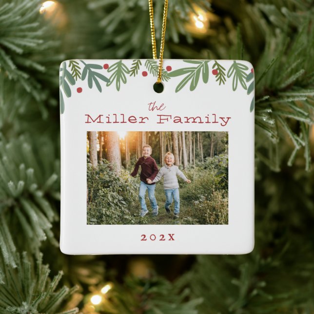 Festive Christmas Botanicals Holiday Card Ceramic  Ceramic Ornament (Tree)