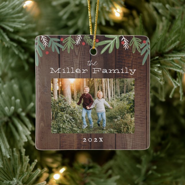 Festive Christmas Botanicals Holiday Card Ceramic Ornament (Tree)