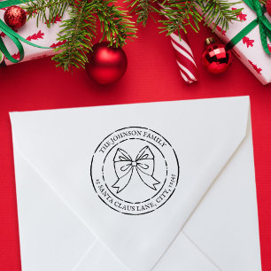 Festive Christmas Bow Family Name Return Address Rubber Stamp