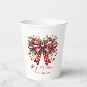 Festive Christmas Bow, Merry Christmas Typography Paper Cups