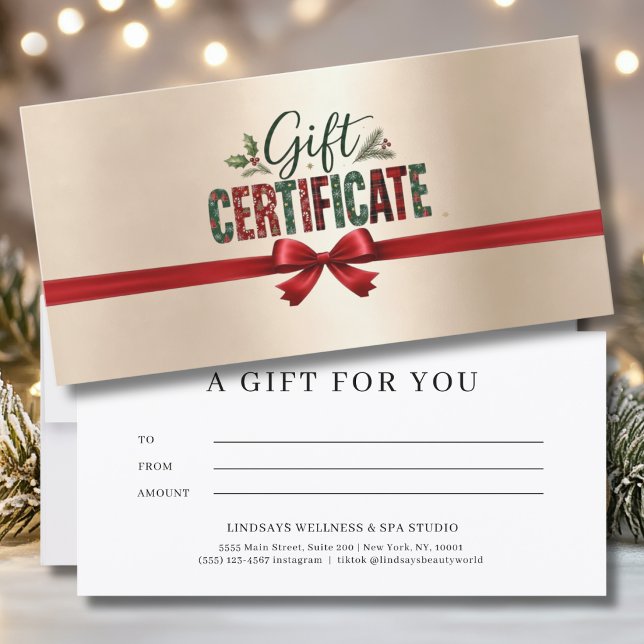 Festive Christmas Bow Script Business Certificate (Festive Christmas Bow Script Gold Business Certificate)